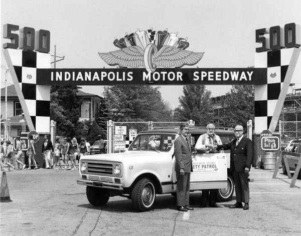 International Scout used as an Indianapolis 500 safety patrol vehicle outside motor speedway.