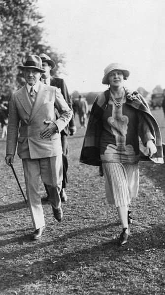 Harold F. McCormick (1872-1941) and his second wife Ganna Walska walking side by side.