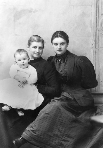 Portrait of three generations of McCormicks: (L to R) Emmons Blaine, Jr., (1890-1918), Nettie Fowler McCormick (1835-1923), and Anita McCormick Blaine (1866-1954). Nettie Fowler McCormick was the wife of inventor and industrialist Cyrus Hall McCormick.