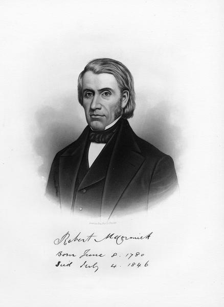 Engraved portrait of Robert McCormick (1780-1846), father of inventor and industrialist Cyrus Hall McCormick (1809-1884).