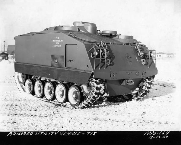 Engineering photograph of an International T-18 armored utility vehicle, pilot model no. 1. The vehicle was designed for use by the U.S. military.