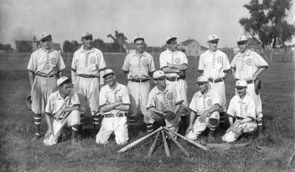 Group portrait of International Harvester's Industrial League baseball team from Aurora Illinois.