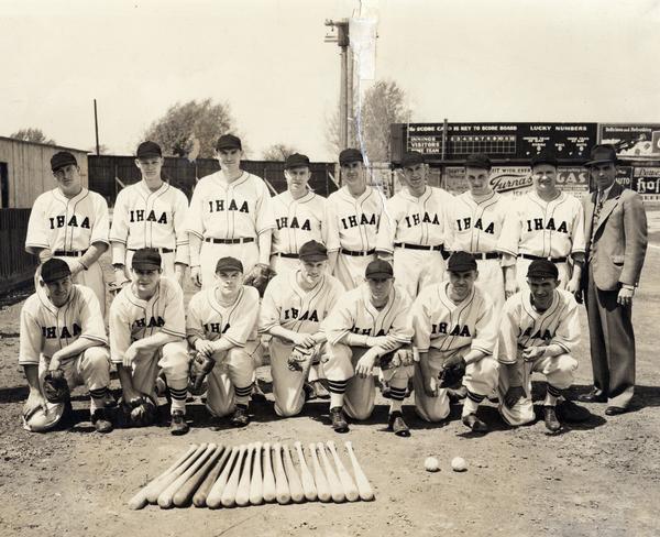 Group portrait of an International Harvester Athletic Association baseball team.