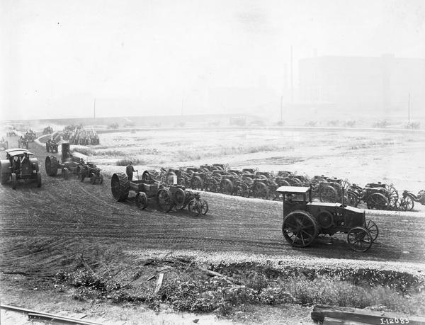 Mogul 8-16, 12-25, and 30-60 tractors on an International Harvester test track.