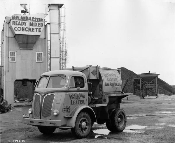 International DR-500 cement truck with 94-inch wheel base owned and operated by Ireland and Lester Ready Mixed Concrete.