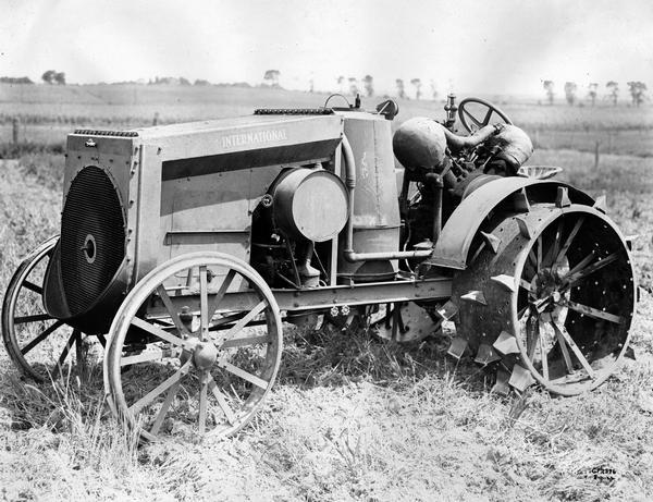 Experimental International 10-20 tractor. The tractor clearly displays a jacketed steam engine and boiler.