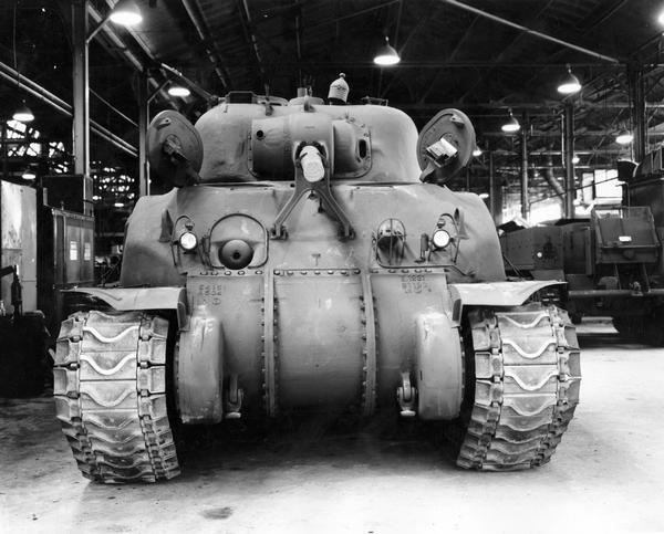 International M-4 tank coming off of the assembly line at International Harvester's Bettendorf Works.