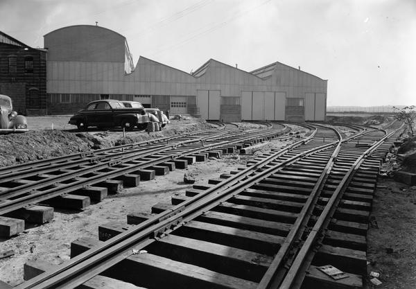Railroad track layout and loading docks of the southwest corner of International Harvester's tank arsenal at International Harvester's Bettendorf Works (view looking east).