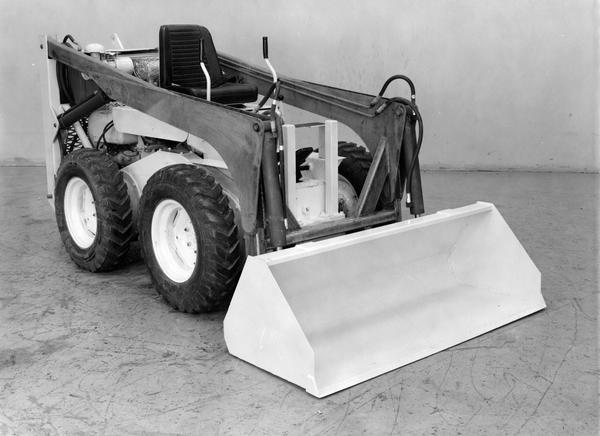 Engineering photograph of an International 3200 compact loader prototype. The photo was submitted to International Harvester's Patent Department.