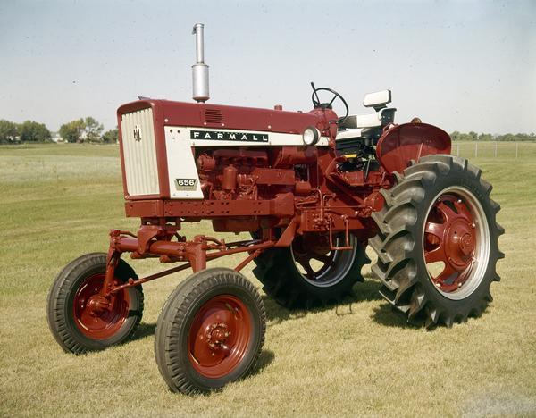 Color photograph of a Farmall 656 Hi-Clear (high-crop) tractor.