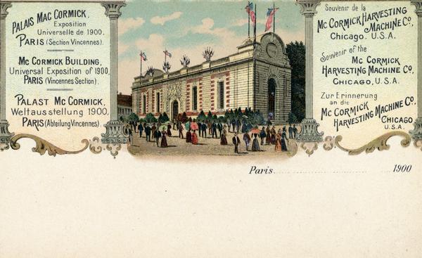 Souvenir postcard from the Paris Exposition of 1900 in Paris, France, showing the "McCormick Building."