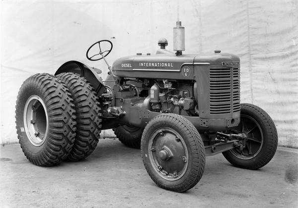 Engineering(?) photograph of an International ID-6 heavy duty diesel tractor.