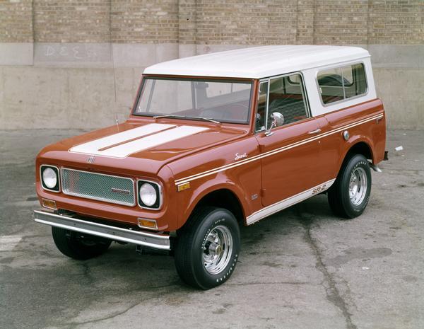 Color advertising photograph of a 1968 International Scout SR-2 pickup truck.