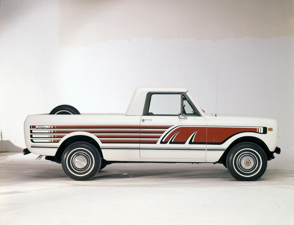 Color studio photograph of an International Scout Terra pickup truck.