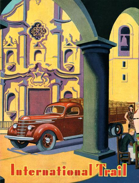 Front cover of <i>International Trail</i> magazine featuring color illustration of International truck in Havana, Cuba. The cover was designed by Havana artist Jose Manuel Acosta, who also supplied an article on his homeland for the magazine.