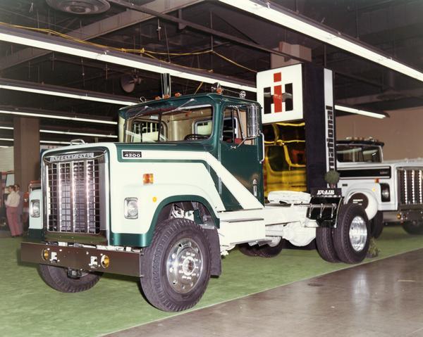 Color photograph of an International Transtar 4200 semi-truck at an International truck exhibit.