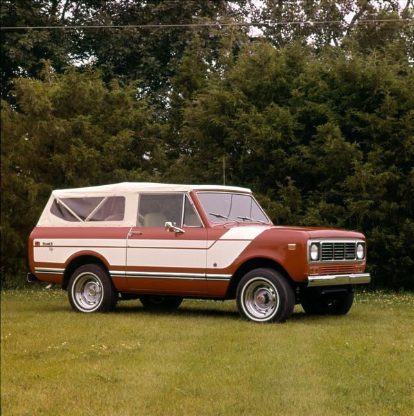 Color advertising photograph of an International Scout II truck.
