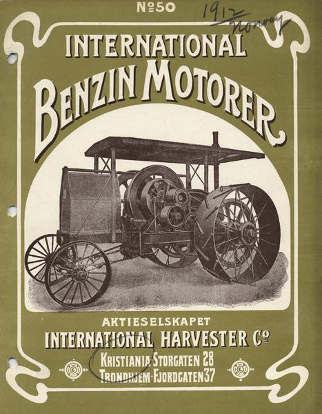Cover of an International tractor and engine catalog written in Norwegian. The cover includes an image of an International tractor.