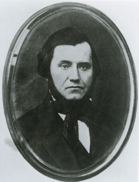 Photographic reprint of a daguerreotype of Cyrus Hall McCormick (1809-1884). McCormick was a Chicago industrialist and inventor in 1831 of the first commercially successful reaper, a horse-drawn machine to harvest wheat. He formed the McCormick Harvesting Machine Company in 1848 to manufacture and sell his invention, and through innovative marketing techniques the Chicago firm grew into the largest farm equipment manufacturer in the United States. The company eventually became part of the International Harvester Company.