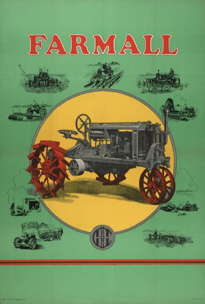 Advertising poster for Farmall tractors showing a color illustration of a Farmall Regular.