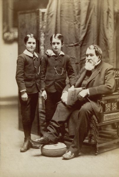 Family portrait of inventor and industrialist Cyrus Hall McCormick (1809-1884), and his two sons, (L to R), Harold Fowler McCormick (1872-1941), and Stanley Robert McCormick (1874-1947).