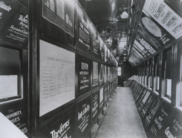 1904 Exhibit of the Maryland Association for the Prevention and Relief of Tuberculosis, in a railway coach. Photograph taken in Milwaukee.