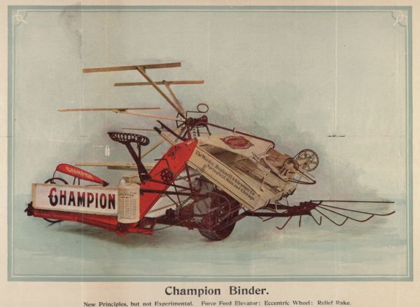 Advertising poster for the Champion Binder, manufactured by Warder, Bushnell & Glessner Company. Features color illustration.