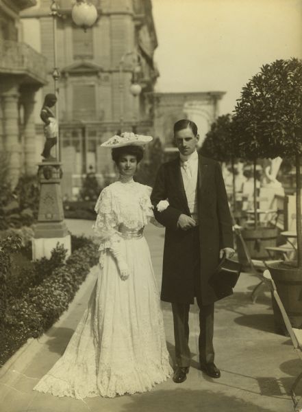 Portrait of Stanley Robert McCormick (1874-1947), and his wife Katherine Dexter (1874-1967), at the Chateau de Prangins in Nyons, just outside Geneva, Switzerland. Stanley was the son of inventor and industrialist Cyrus Hall McCormick (1809-1884).