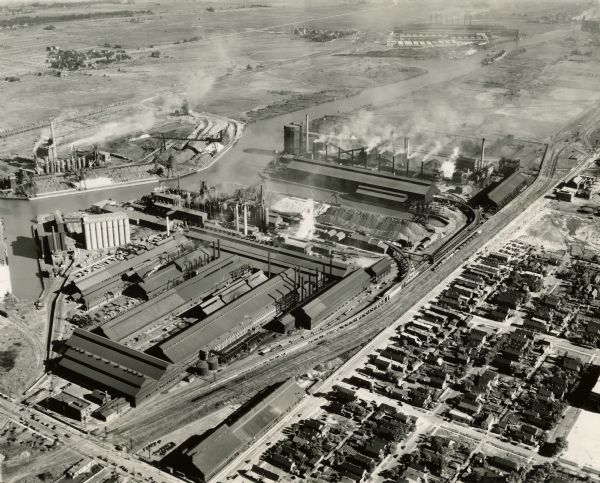 Aerial view of International Harvester's Wisconsin Steel Works.