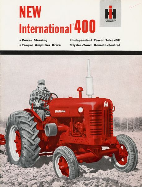 Advertising brochure for International 400 tractors featuring color illustration.