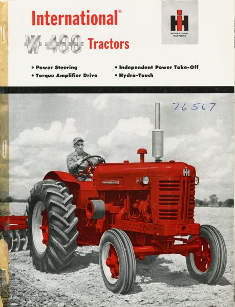 Advertising brochure for International W-400 tractors featuring color illustration.