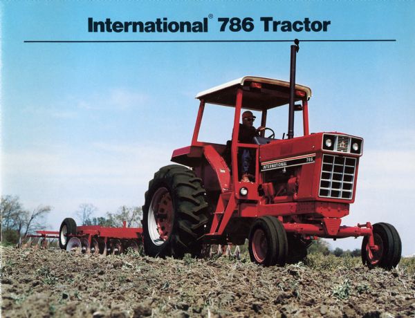 Advertising brochure for International 786 tractors featuring color photograph.