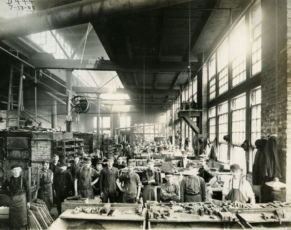 Workers in the core room at the Grey Iron Foundry at International Harvester's Deering Works (factory).