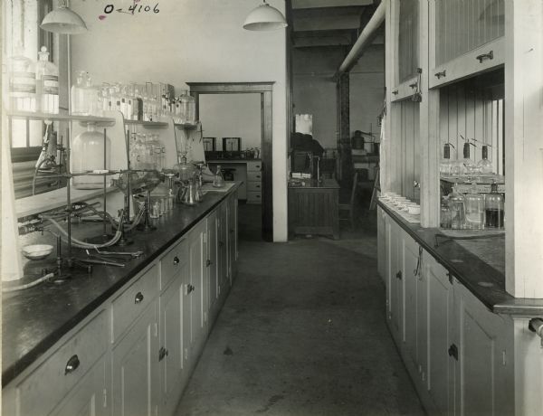 View of a chemical laboratory at International Harvester's Osborne Works. The factory was later known as "Auburn Works."