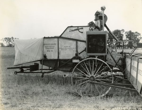 No. 5 harvester-thresher (combine) in a field.