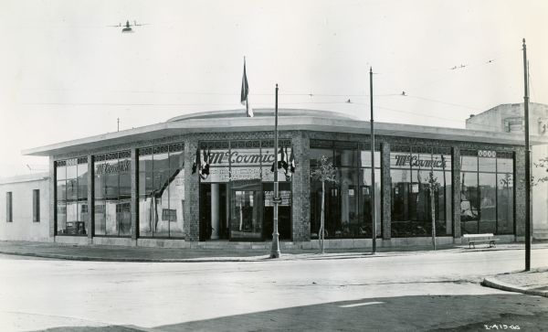 Exterior view of the McCormick branch office and showroom operated by "Cima-Wallut Machines Agricoles McCormick et Deering," and located at S.A. 80-82, Avenue de Carthage, Tunis, Tunisia, North Africa.