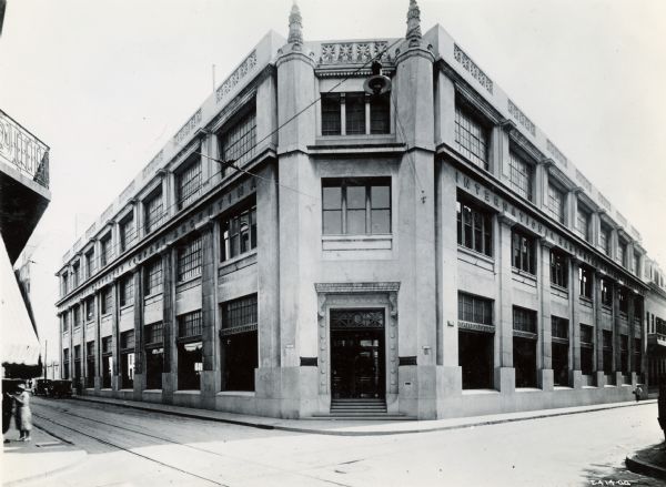 Exterior view of International Harvester's general office for Argentina, located at Calle Chile 801, Buenos Aires, Argentina, South America.