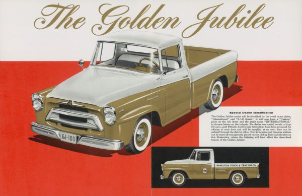 Advertising color illustration of the International A-100 Golden Jubilee truck.