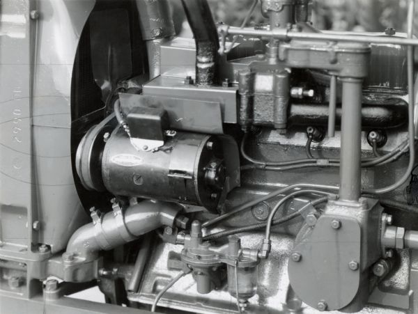Engineering photograph of the engine of a Farmall 12(?), or F-12 tractor.