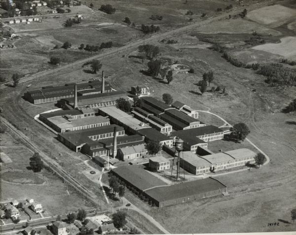Aerial view of International Harvester's St. Paul Flax Twine Mill.
