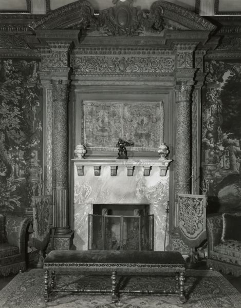 Tapestry Room at Cyrus McCormick, Jr.'s residence at 50 East Huron Street. The view is of the fireplace on the north wall.