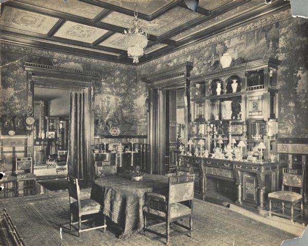 Ornately decorated dining room at 675 Rush Street [?], the McCormick family residence.