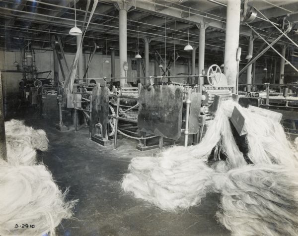 Twine and machines in the Deering Twine Mill, part of the Deering Works factory complex.