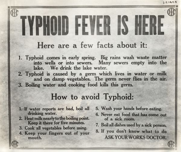 Industrial Health Poster Typhoid Fever Poster Wisconsin Historical 