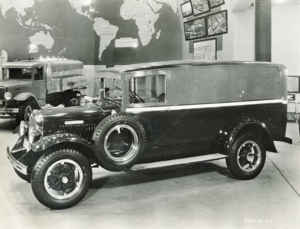 International truck on display in the International Harvester exhibit at the "A Century of Progress" world's fair.