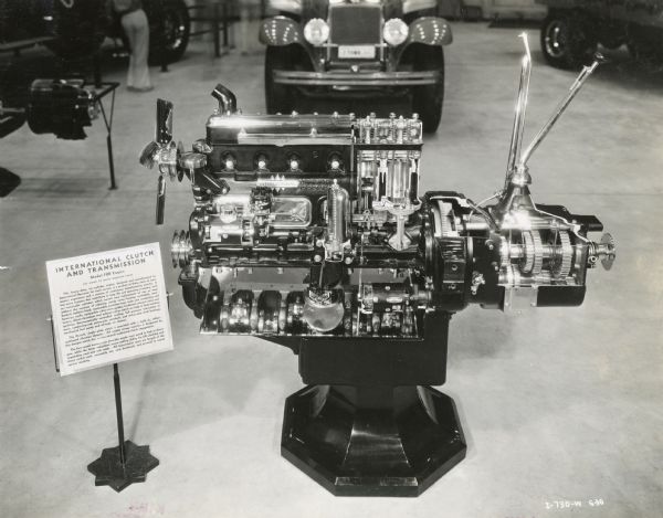 Model engine showing clutch and transmission in the International Harvester exhibit at the "A Century of Progress" world's fair.