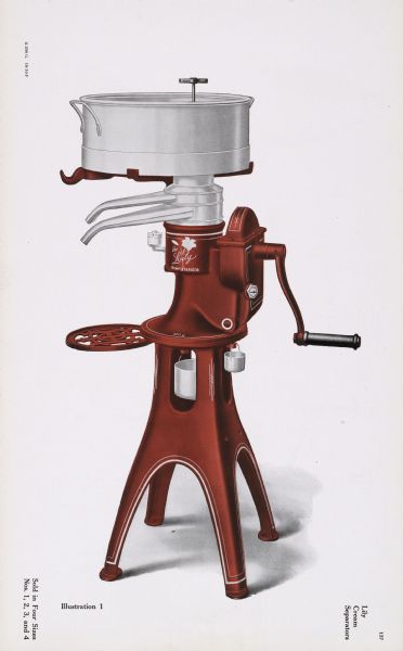 General line catalog illustration of a Lily cream separator. The text beneath the color illustration reads: "Sold in Four Sizes, Nos. 1, 2, 3, and 4."