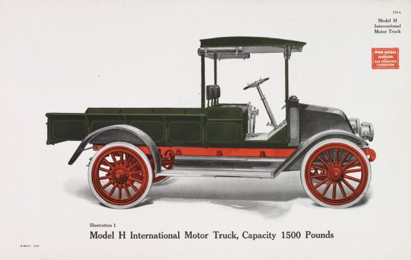 General line catalog color illustration of a Model H International motor truck.