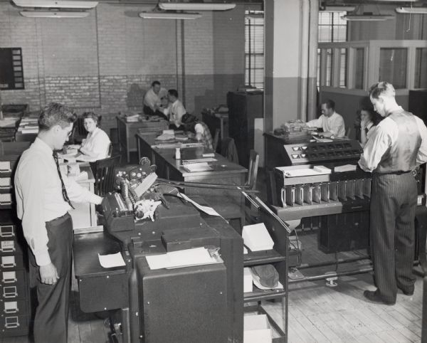 Interior view of an office at International Harvester's Tractor Works.