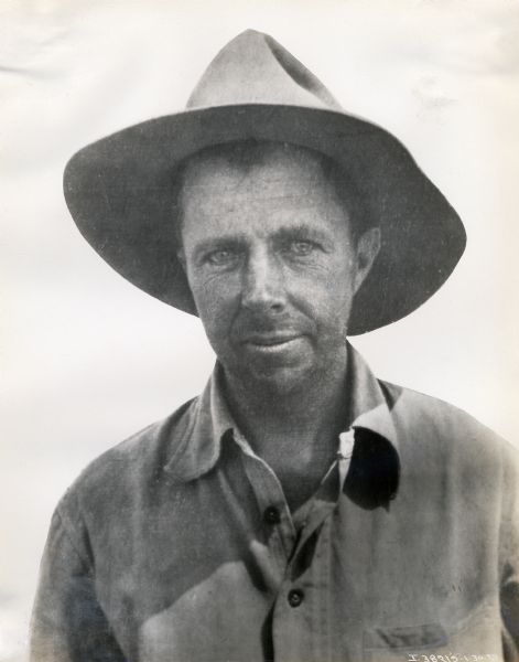Portrait of the Baron Bror Frederick Von-Blixen-Finecke, a "Swedish nobleman, noted sportsman, explorer and big-game hunter." The Baron accompanied International Harvester's Clyde King on an expedition to drive an International truck across Africa. The truck later became known as the "truck that crossed the Sahara."